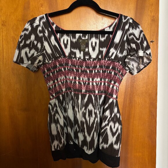 Anthropologie Fei Batik Short Sleeve Blouse Size 12 RARE - Picture 1 of 7